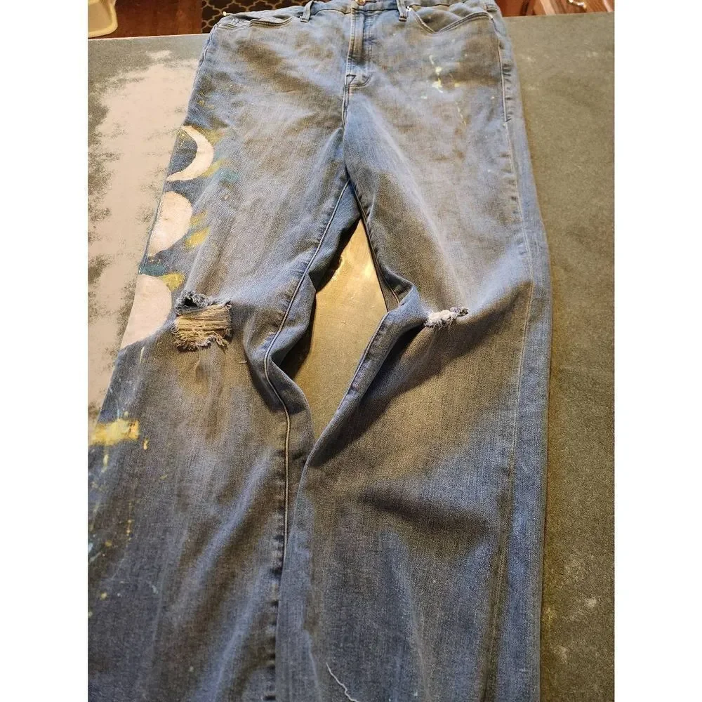 Good American hand painted moon good Flare Jeans sz 16